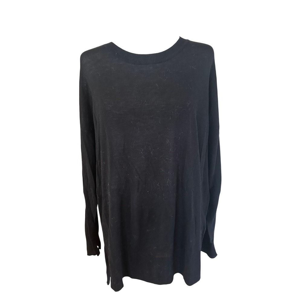 H&M Black Long Sleeve Crew Neck Tunic Sweater Lightweight Knit Side Slits Top